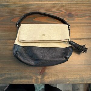 Kate Spade Black and Cream Shoulder Bag with Tassel Accent